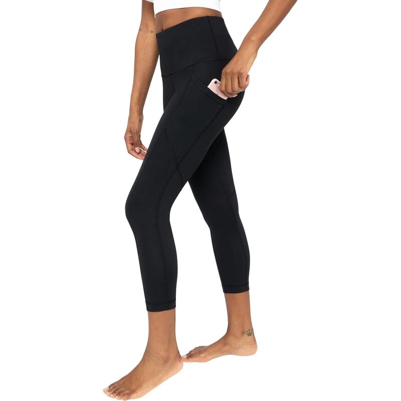 Yogalicious High Waist Squat Proof Yoga Capri Leggings with Side Pockets  for Women(Black Lux With Pocket) - Yogalicious