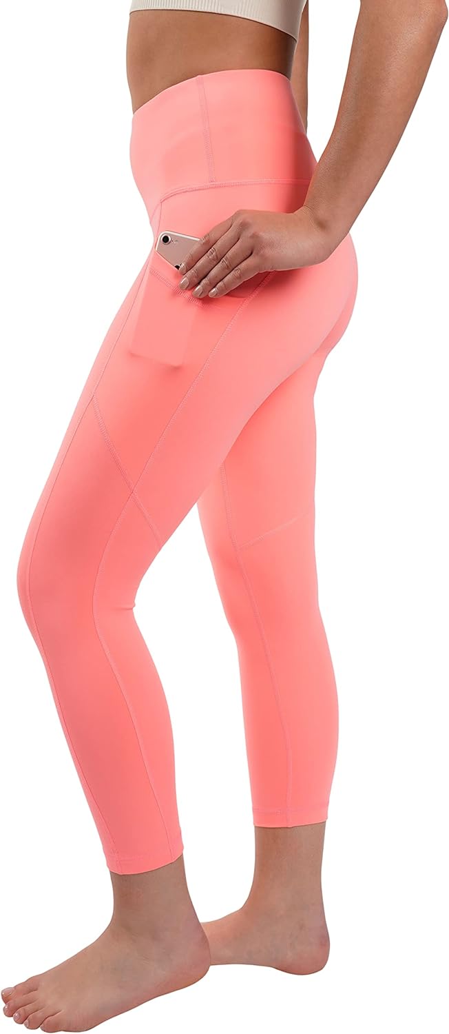 Yogalicious High Waist Squat Proof Yoga Capri Leggings with Side Pockets  for Women(Fusion Coral Lux With Pocket) - Yogalicious